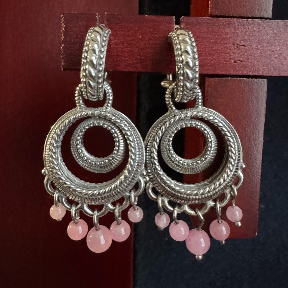Judith Ripka Sterling Silver and Rose Quartz Dangle Chandelier Earrings